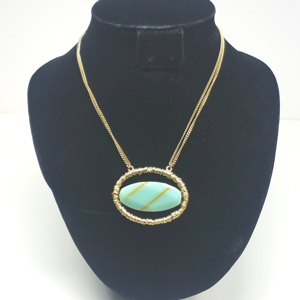 Bohm Gold Wire Wrap Necklace w/ Turquoise Stone